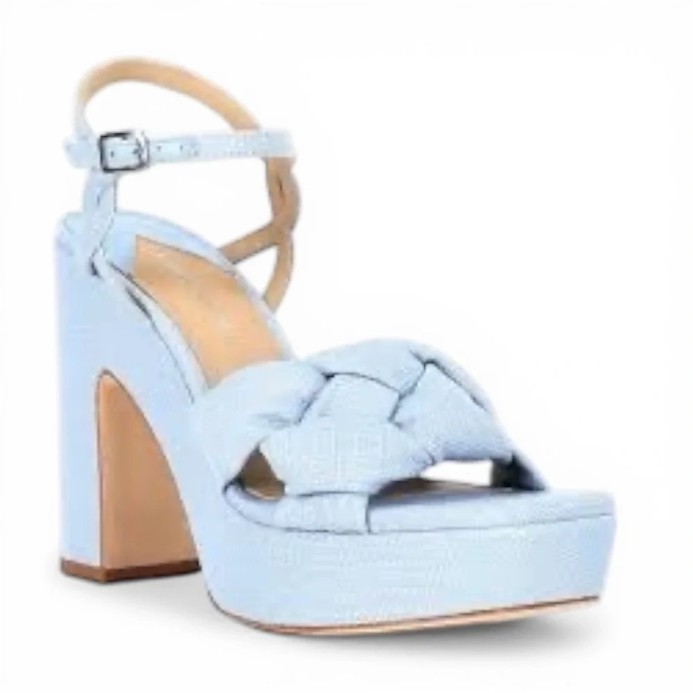 Antonio Melani Blue Linen Platform Heels Braided Sandals Size 9 New